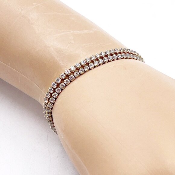 Swarovski Gold Tone Double Row Crystal Tennis Bracelet Adjustable Swan Logo - Picture 2 of 5